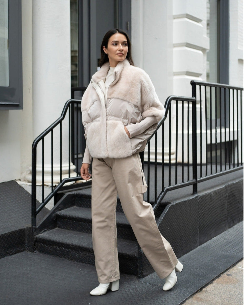 Mink Puffer Jacket in Cream