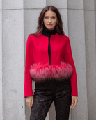 Cropped Wool Jacket With Fur in Barberry