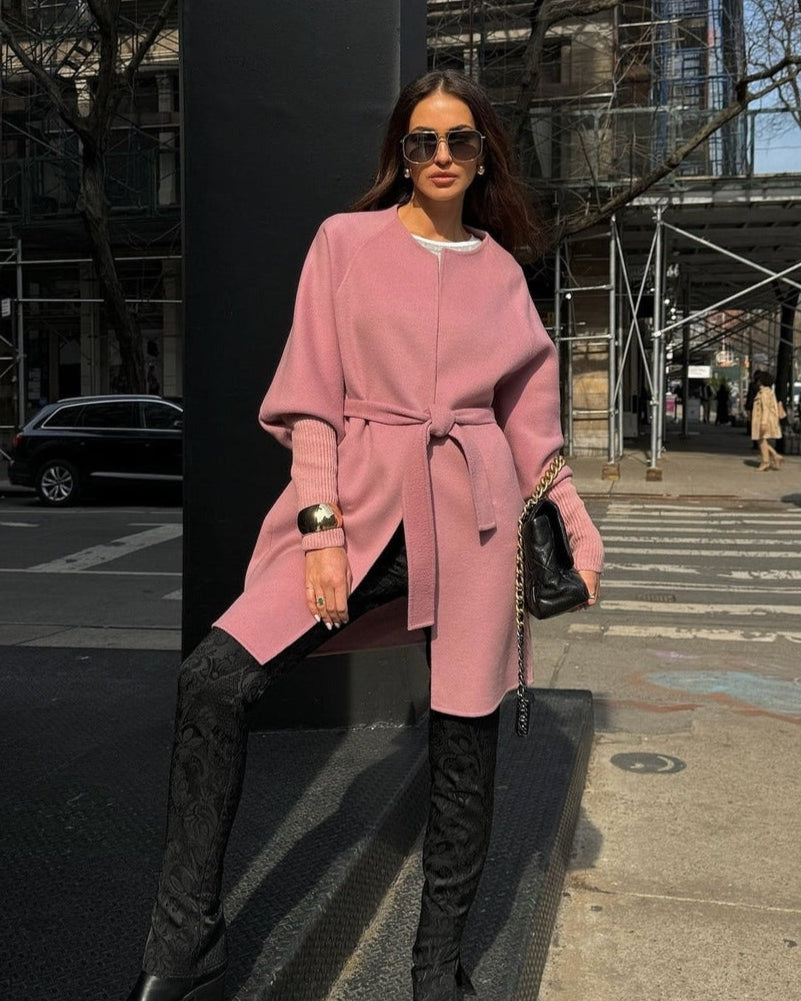 Wool Ribbed Cuff Sleeve Coat in Lilas