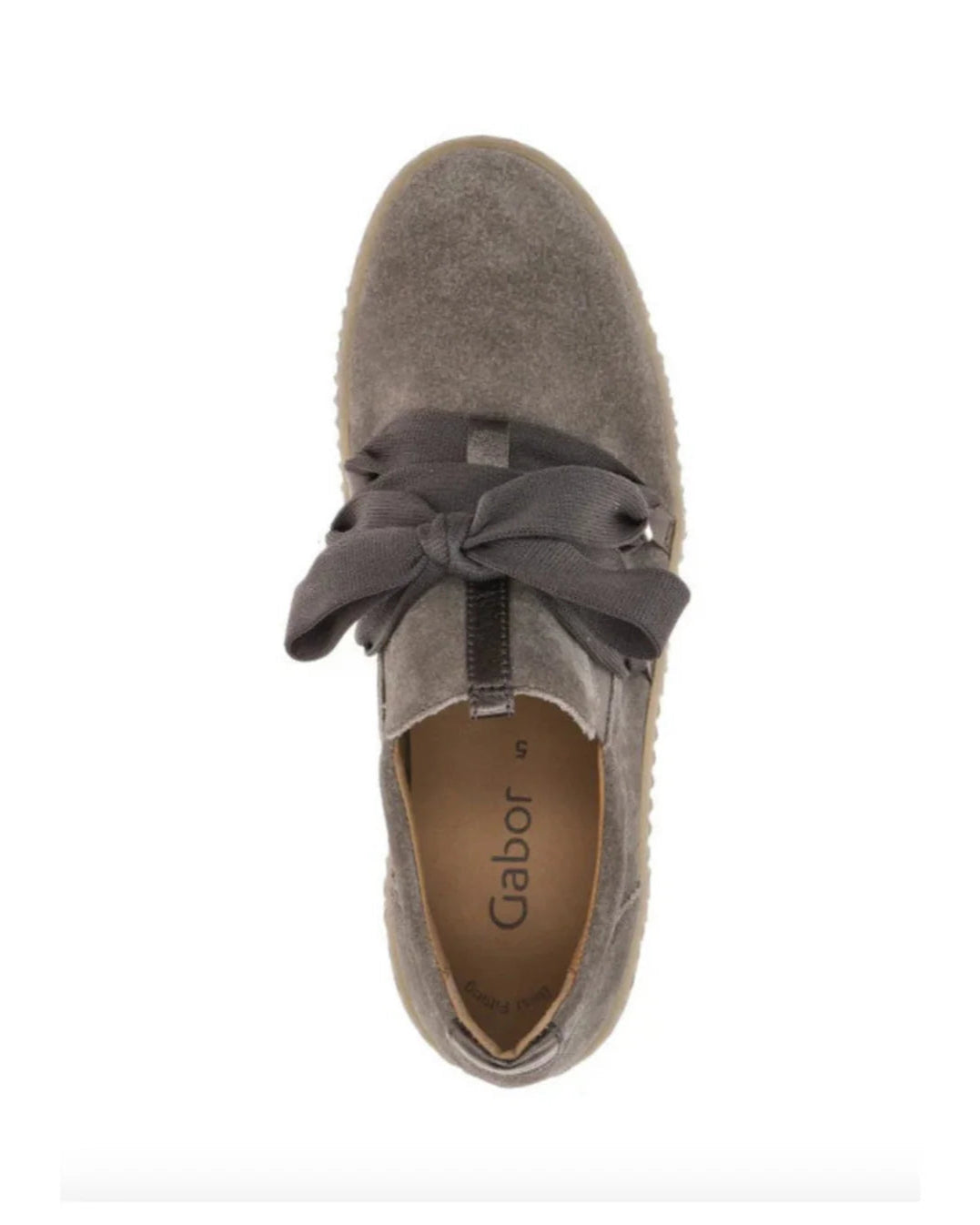Gray shoe with a bow on a white background