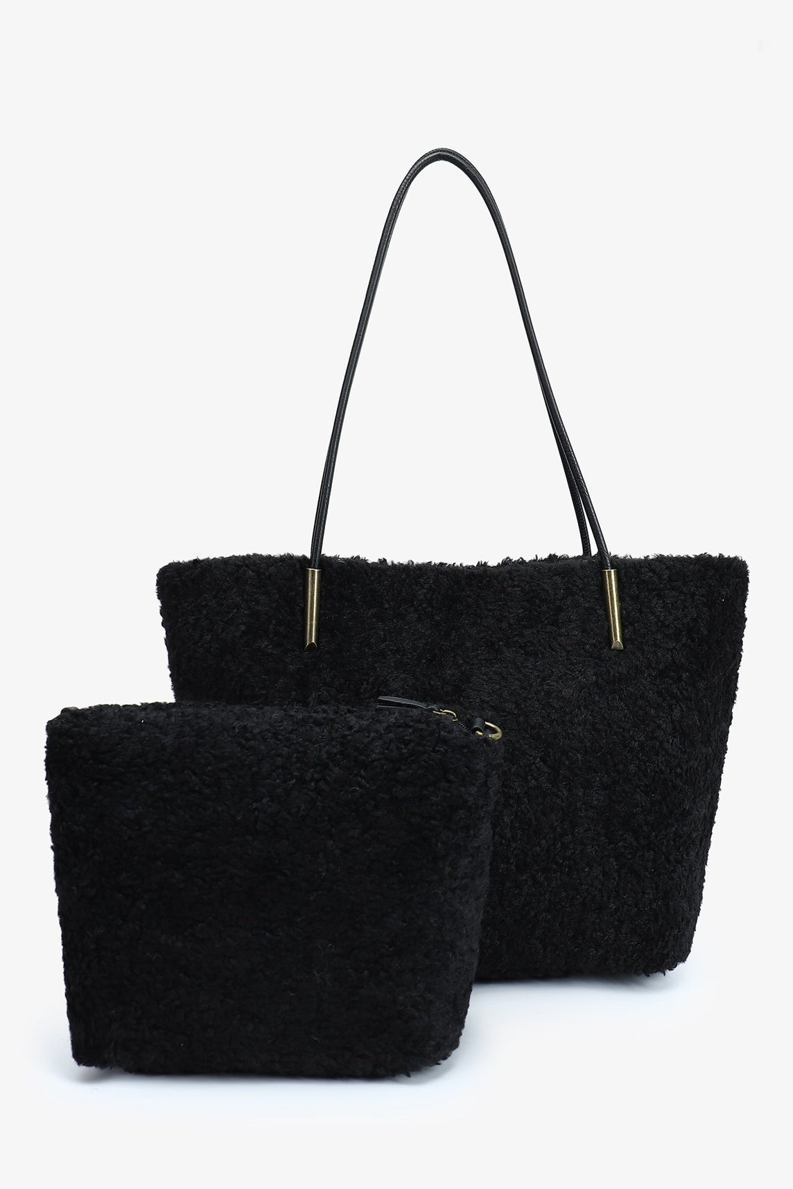 Akimbo East West Tote Bag Black Shearling